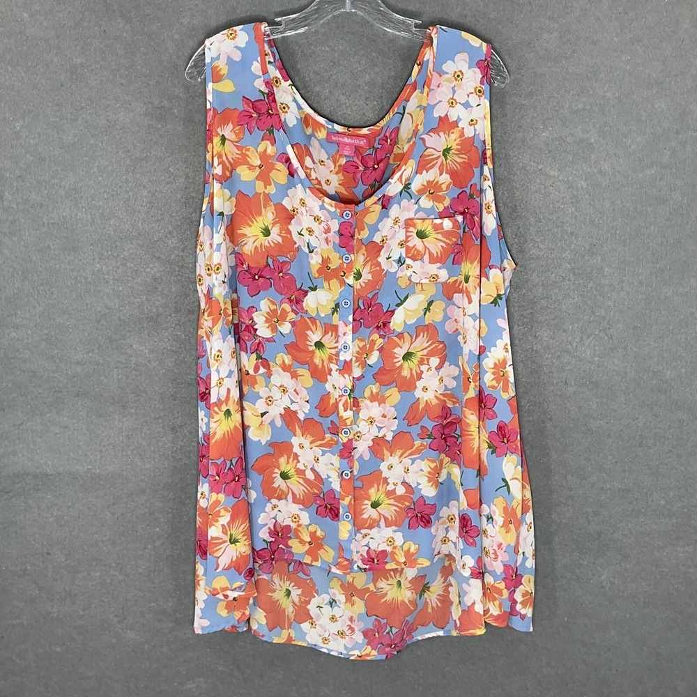 Women Within Top Womens Sz 2X Floral Bloom Button Up Sleeveless Bold Colorful